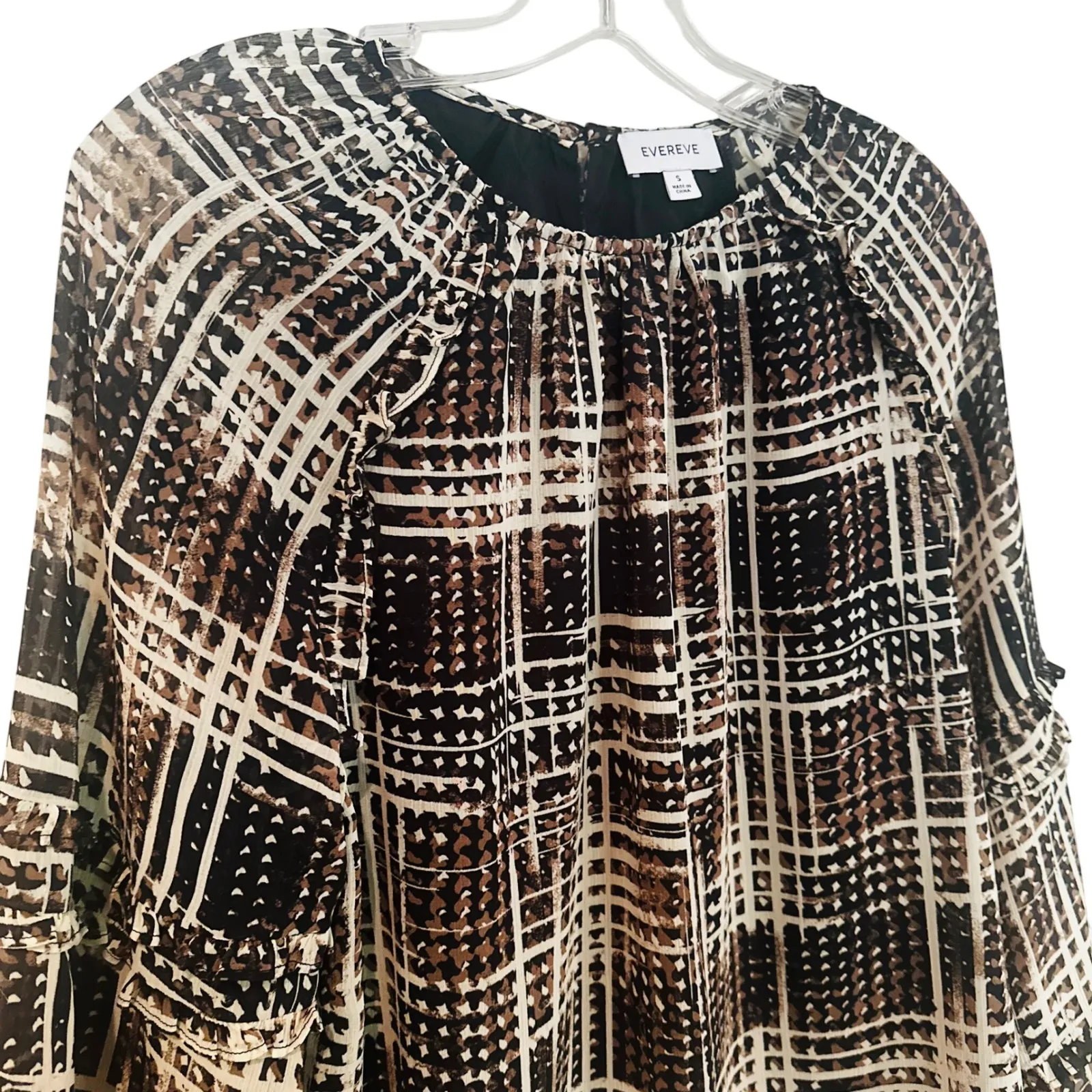 Evereve Miley Plaid‎ Chiffon Blouse Women's Small Black Career Feminine Dainty - Image 9