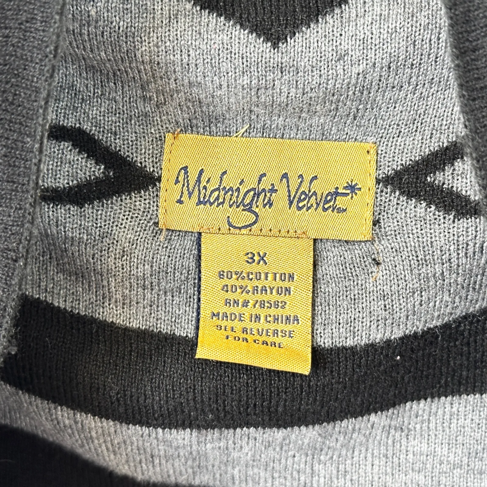 Midnight Velvet Plus Size 3X Cardigan Waterfall Black Gray Geometric Sweater E - Image 6