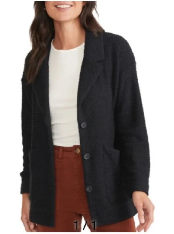 MARINE LAYER Size Large Bird's Eye Notch Lapel Blazer In Black Textured Comfy - Image 1
