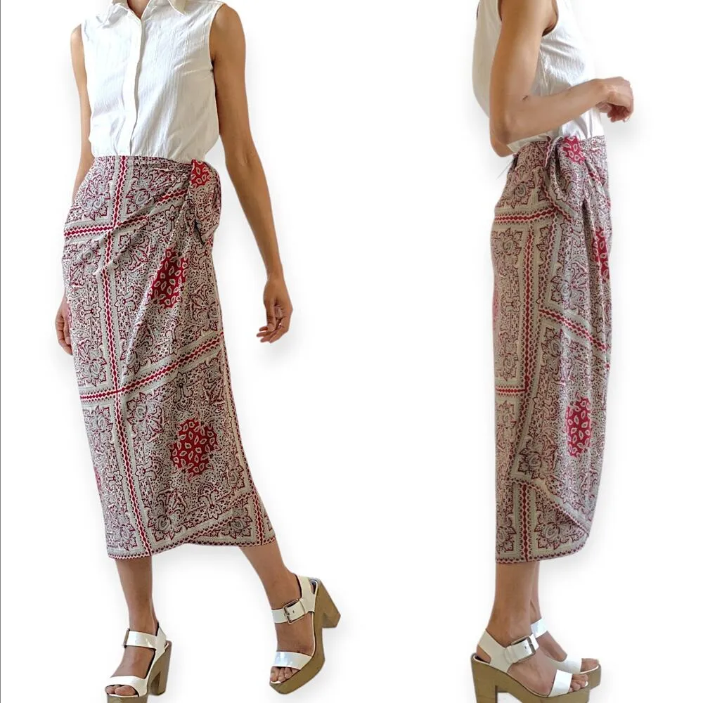 Emanuel Ungaro VINTAGE 1990's 100% Silk Scarf Print Sarong Wrap Skirt Size 4/38 Brown - Image 8