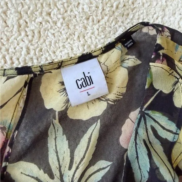 Cabi Osaka Dark Floral Top #3265 Size L Sheer Ruffle Sleeveless Blouse - Image 8