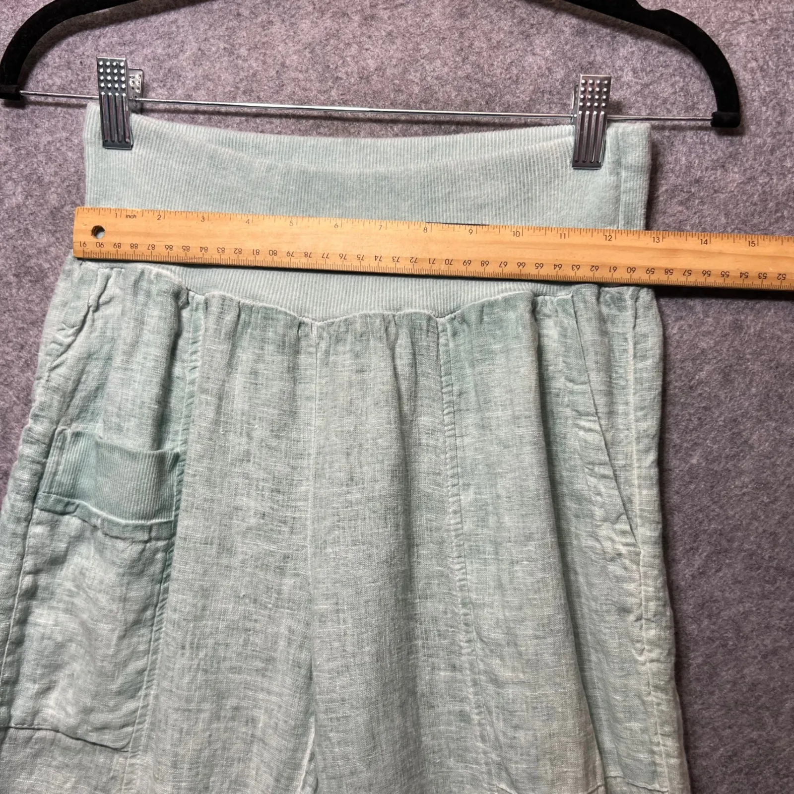 Inizio Made in Italy Linen Pants S Mint Green Lagenlook Wide Waistband Cropped - Image 2