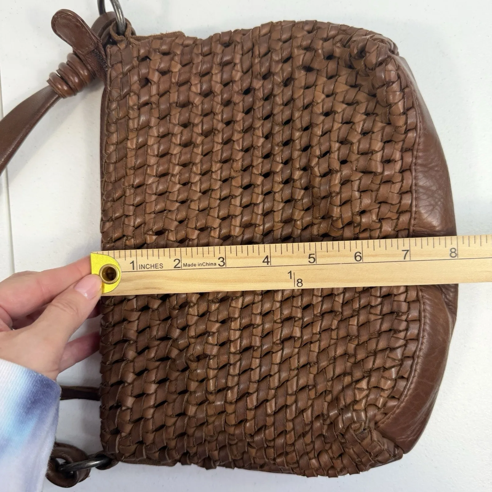 Crossbody Bag Brown Woven Leather Boho Slouchy Removable Adjustable Strap - Image 12