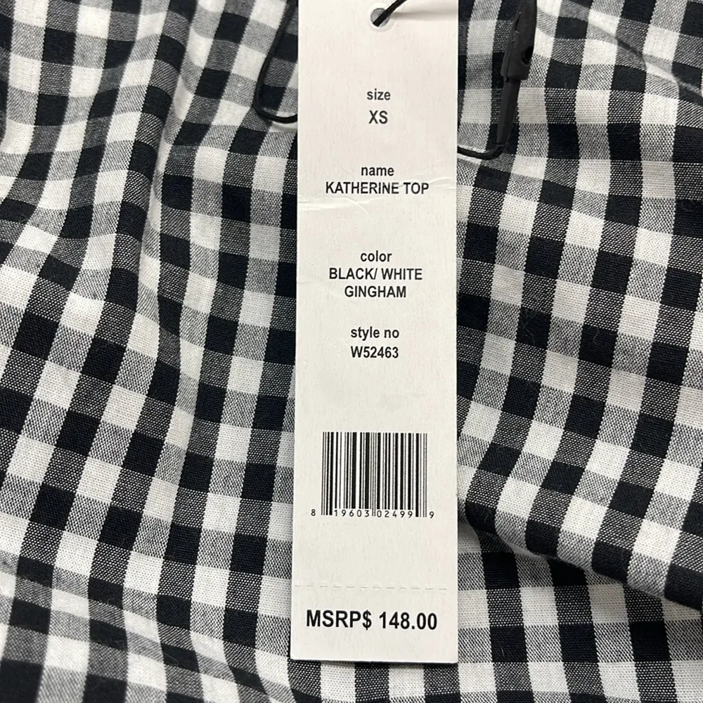 Walter Baker NWT Katherine Black and White Gingham Tie Front Long Sleeve Top - Image 10