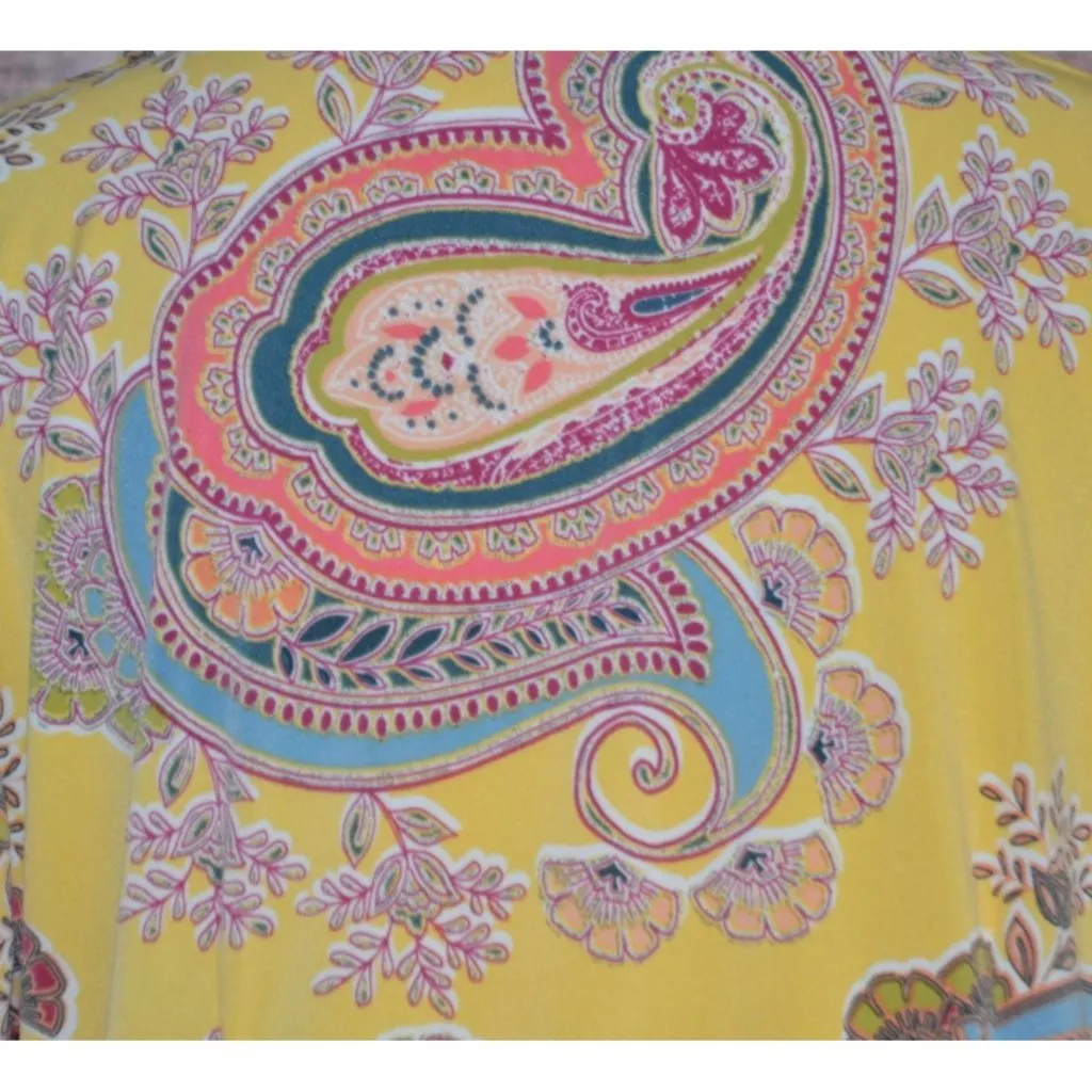 Melissa Paige Ladies XL Butter Yellow 3/4 Sleeve V-Neck Tunic Blouse Top Hippie - Image 8