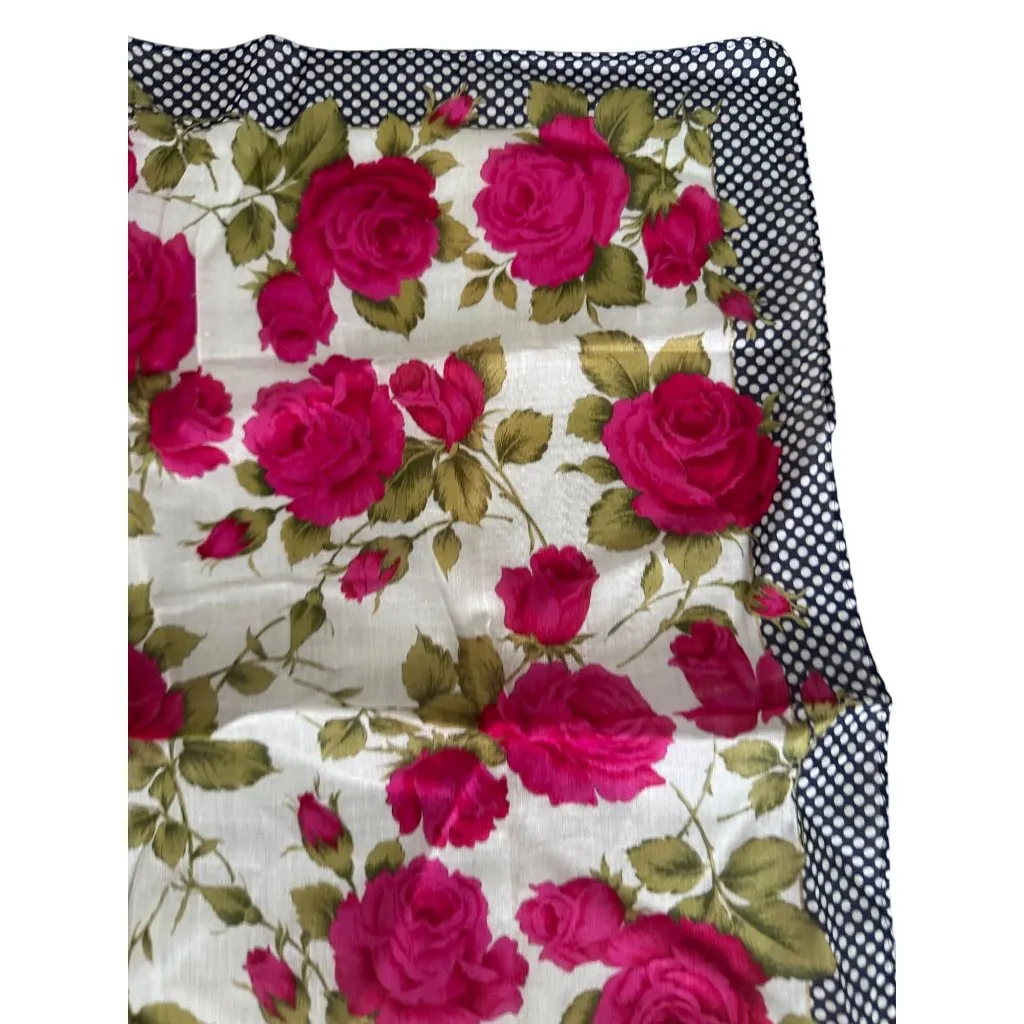 RENOMA Paris Floral Rose Print 16" by 16" Cotton Scarf Red - Image 5