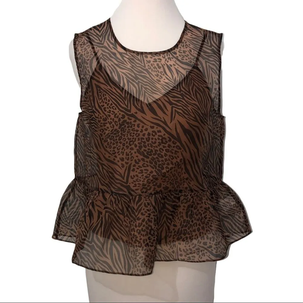 CAMI NYC Amira Jungle Print Peplum Silk Top M - Image 5