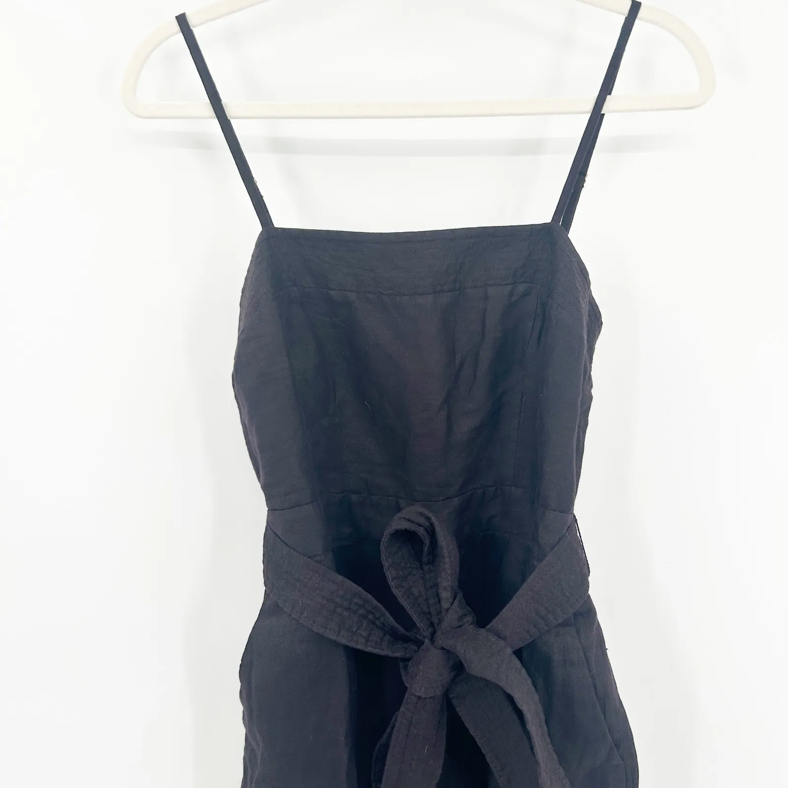 J. Crew Womens Beachy‎ Linen Blend Cropped Wide Leg Belted Jumpsuit Size 4 Black - Image 4