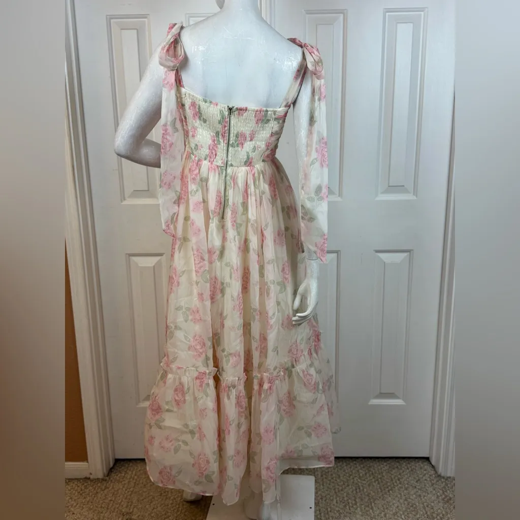 Mable Floral Bustier Maxi Dress with Self Tie Straps - Image 11