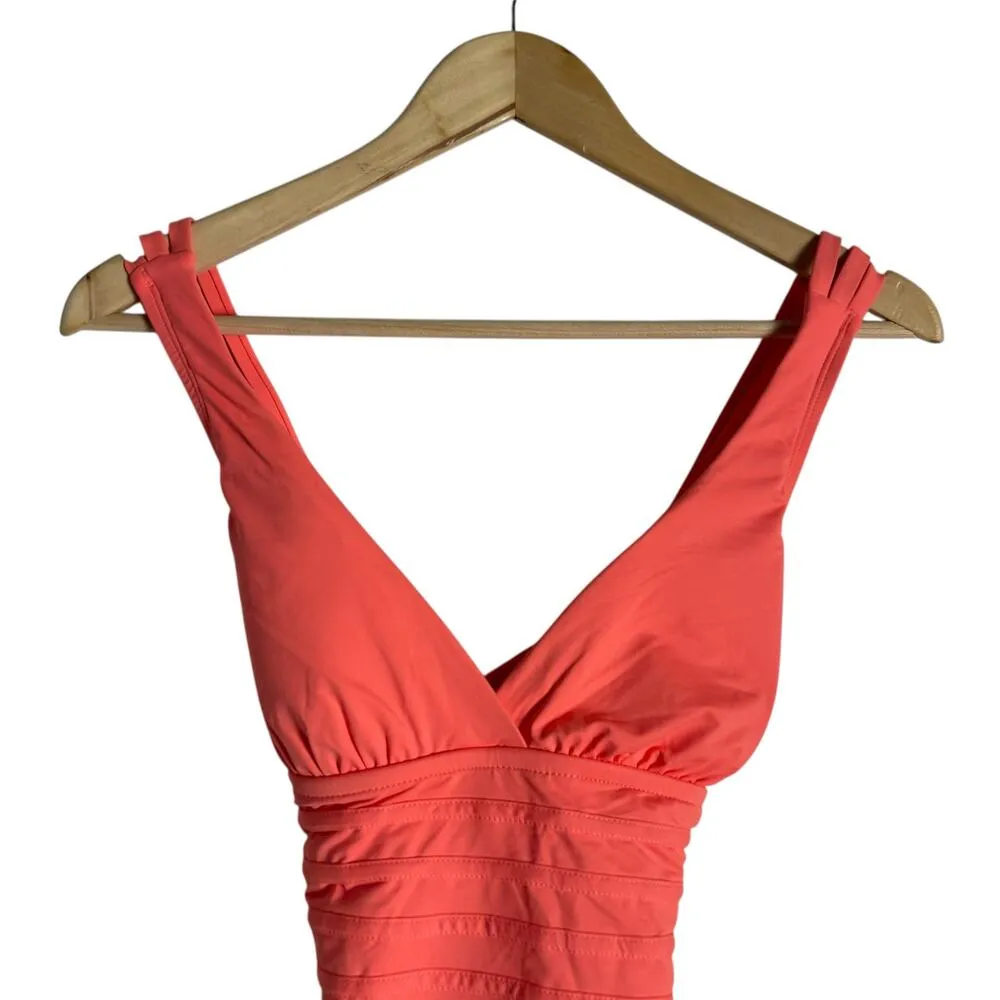 La Blanca Coral Reef Pink Island Goddess Cross-Back One Piece V-Neck Swimsuit 2 - Image 4