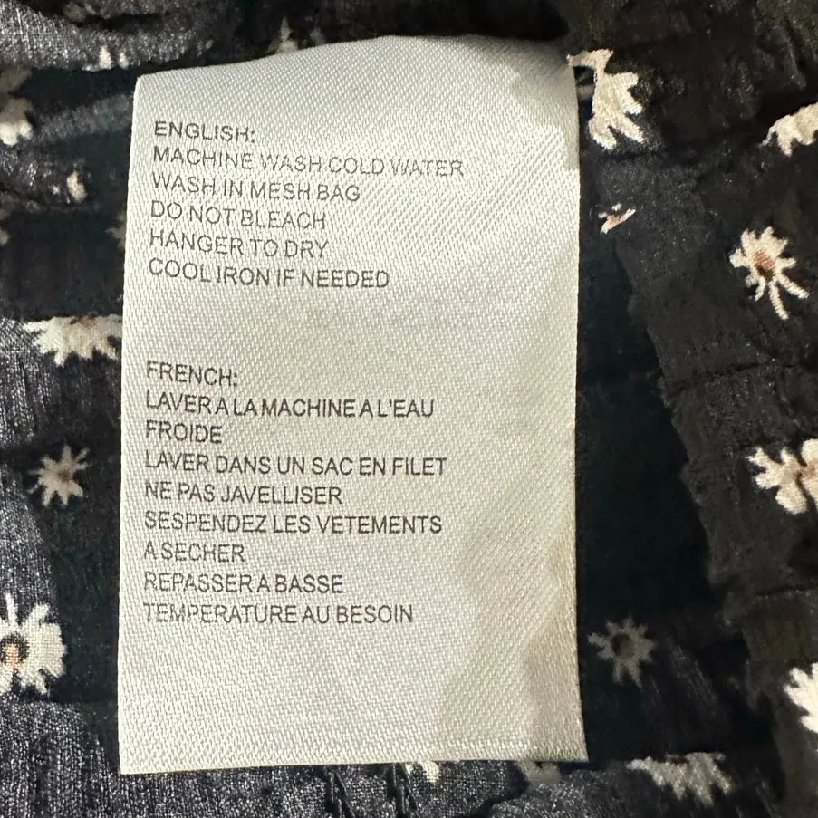 Elodie Crop Top Women Small Black White Floral Puff Sleeve Square Neck Smocked - Image 6