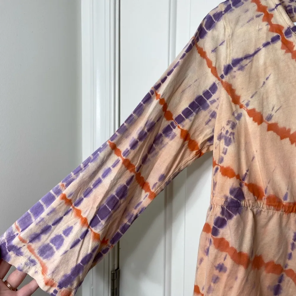 EUC women’s orange purple tie dyed print v - Image 2