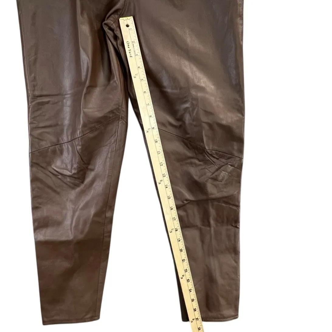 Vintage 90s Charles Klein Leather Pants S Chocolate Brown High Rise Retro Moto - Image 10