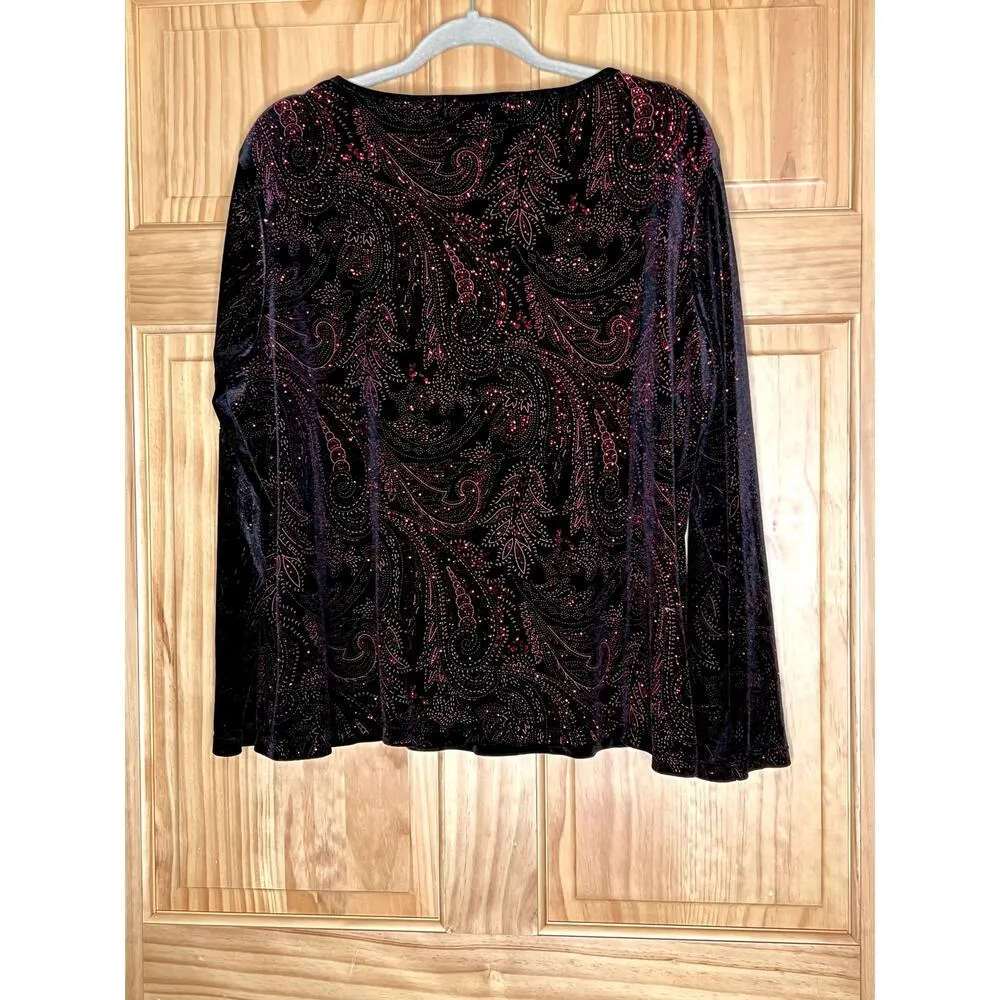 Notations womens size 2X velvet top red sparkles Gorgeous New Years, Christmas - Image 2