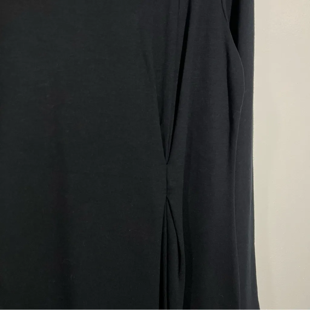 New J. Jill‎ Stretch Black Long Sleeves Jersey Knit Dress w/ Side Twist Medium - Image 4