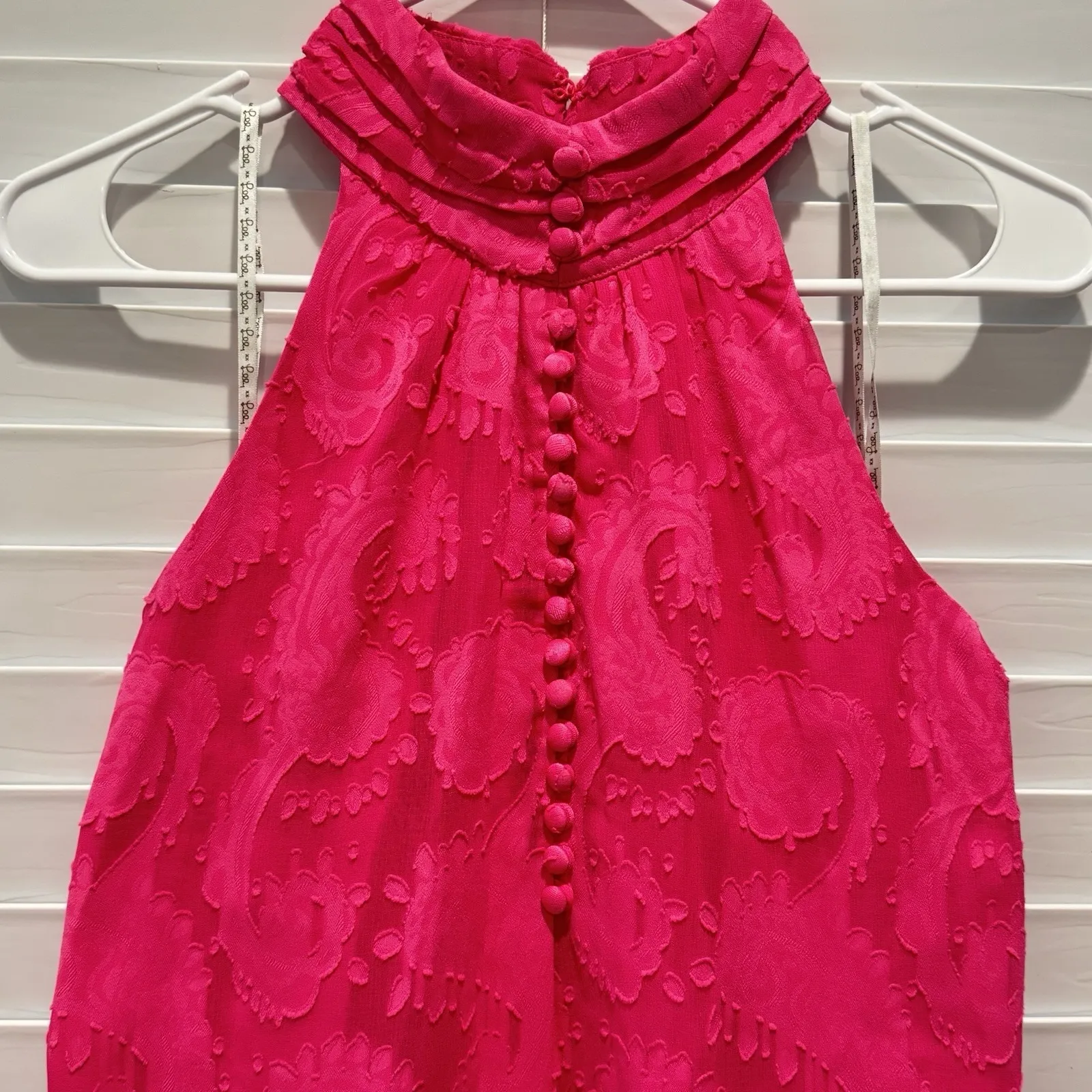 Lilly Pulitzer Quinn Halter‎ High Neck Pink Textured Knotty Lace Feminine Sz S - Image 2