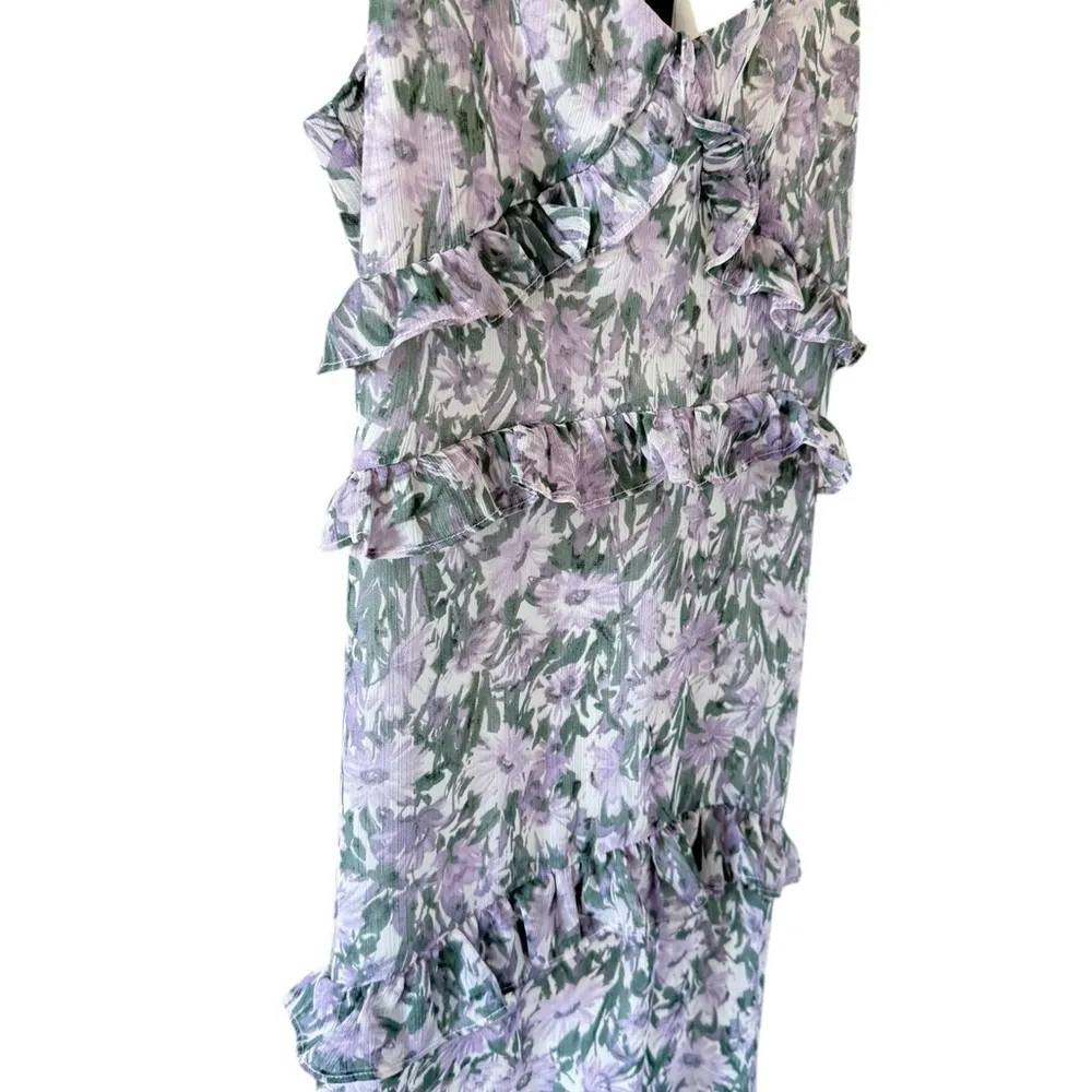 Tuckernuck O.P.T Ingrid Purple Floral Ruffle Midi Dress - Image 2