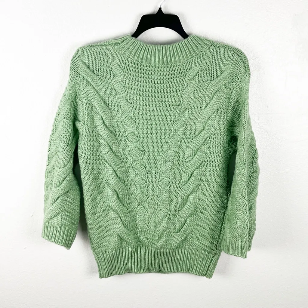 PRINCESS POLLY Green Long Sleeves Chunky Cable Knit Sweater, Size XS/S - Image 2