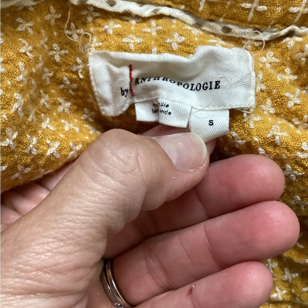 Anthropologie Yellow Patterned Button-Down Shirt - Image 4
