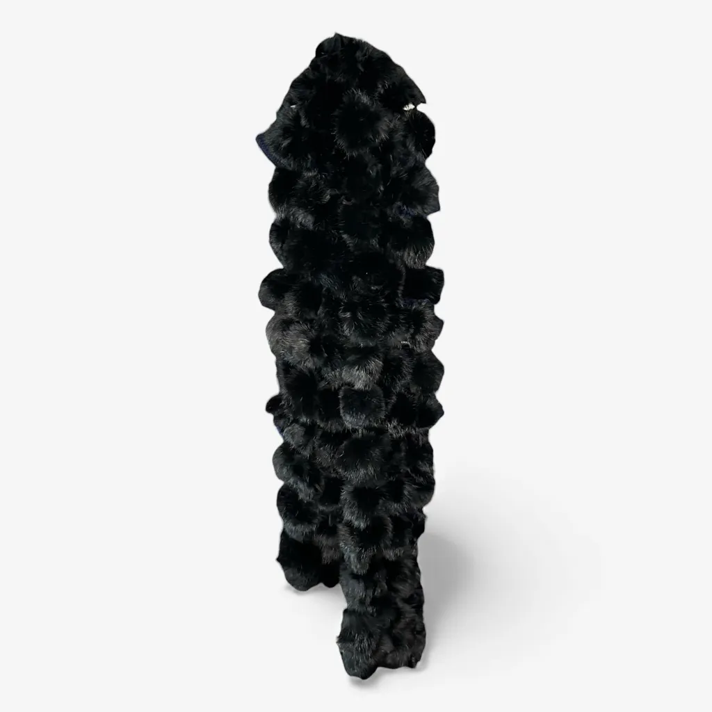 Valerie Stevens Luxurious Black Rabbit Fur Pom Pom Scarf Wrap OS 60” - Image 2