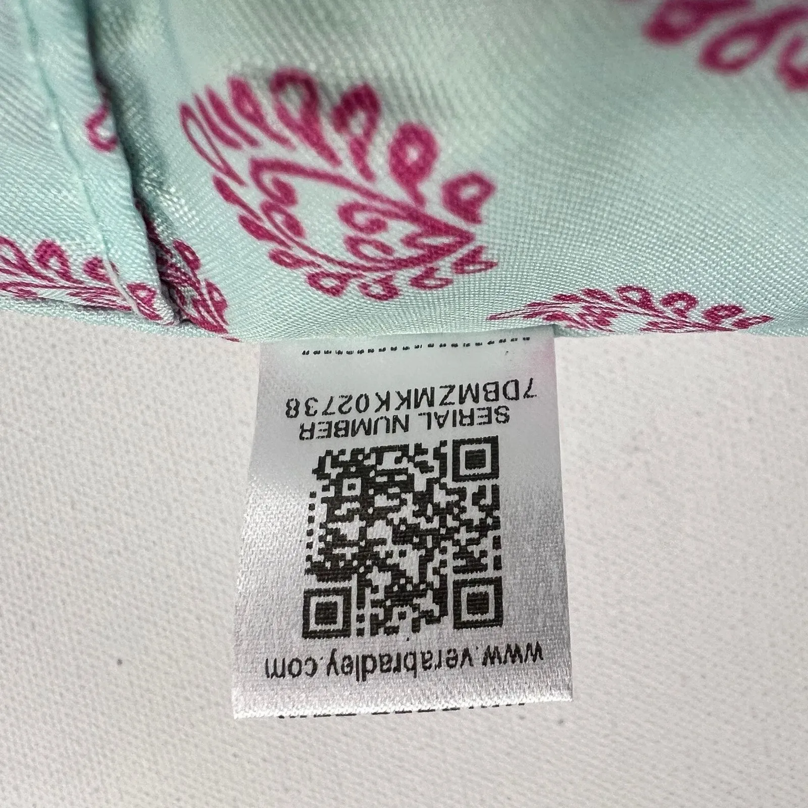 Vera Bradley Quilted Original Tote Bag Glenna Butterfly Paisley Pink Blue - Image 13