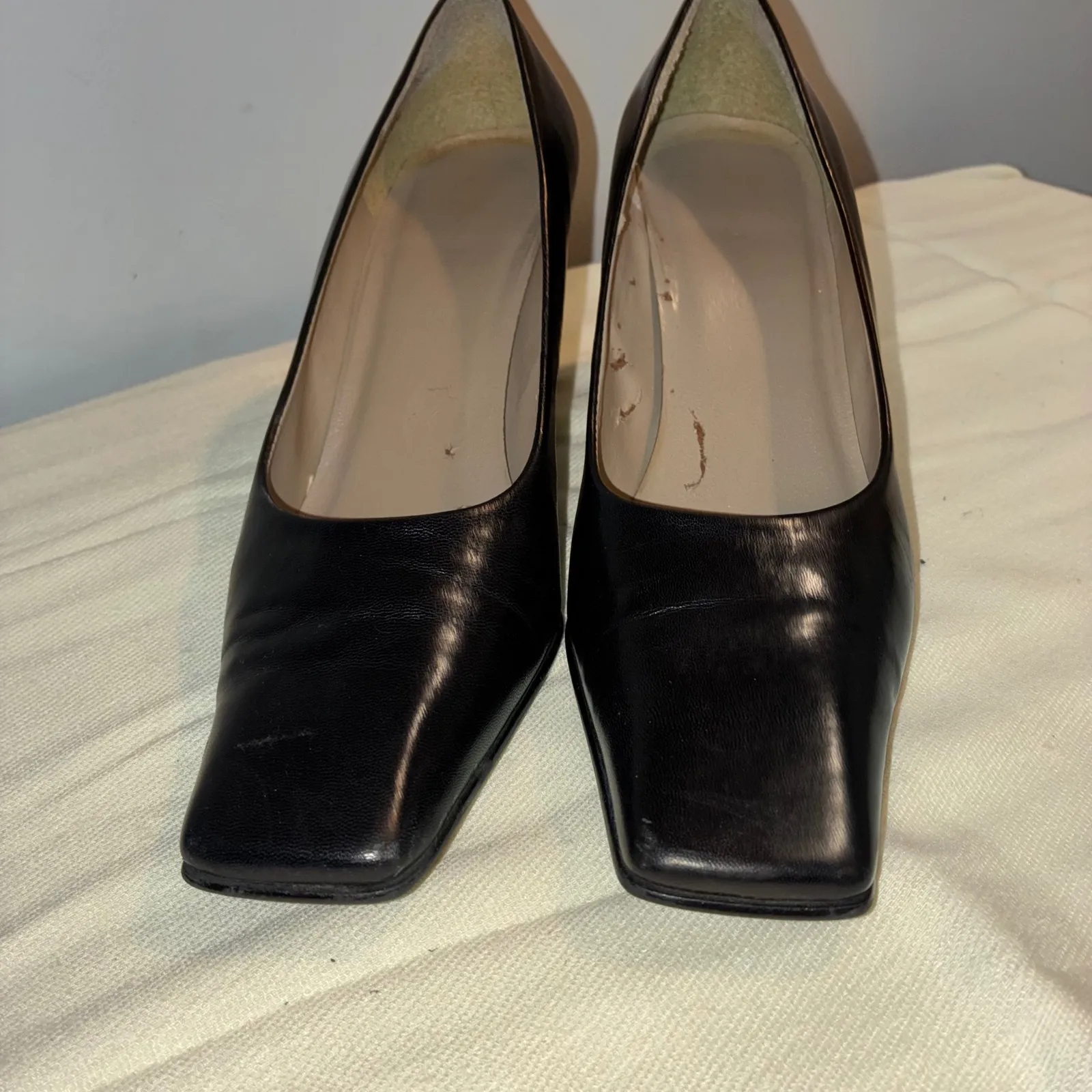 Nine‎ West NWExcess Womens 6M Black Leather Square Toe Block Heel Office Vintage - Image 6