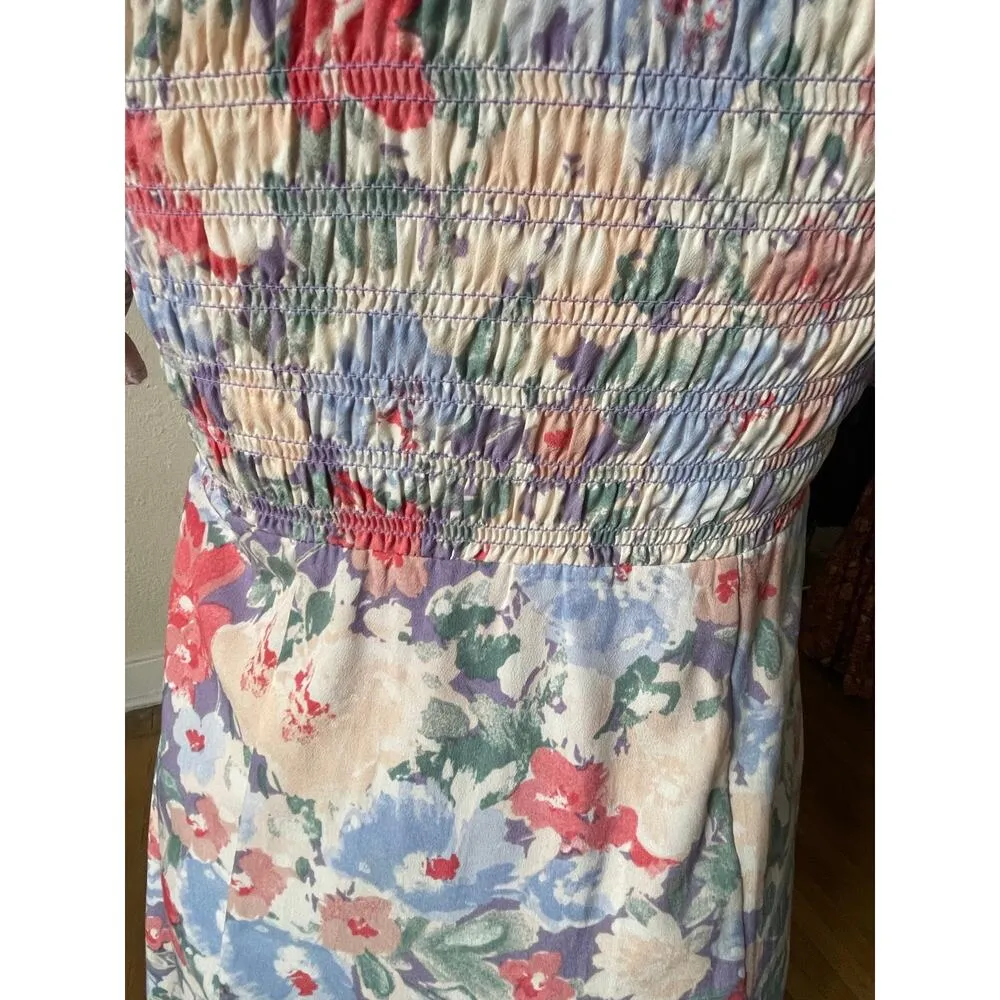 Astr Puff Sleeve Smocked Bust Midi Pastel Print Floral Dress Size Small - Image 6