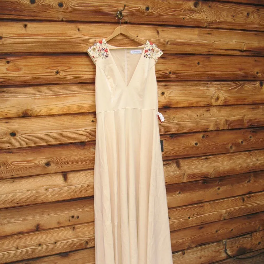 Mac Duggal 26540  Womens Beaded Cap Sleeve V Neck A Line Gown Dress - Image 7