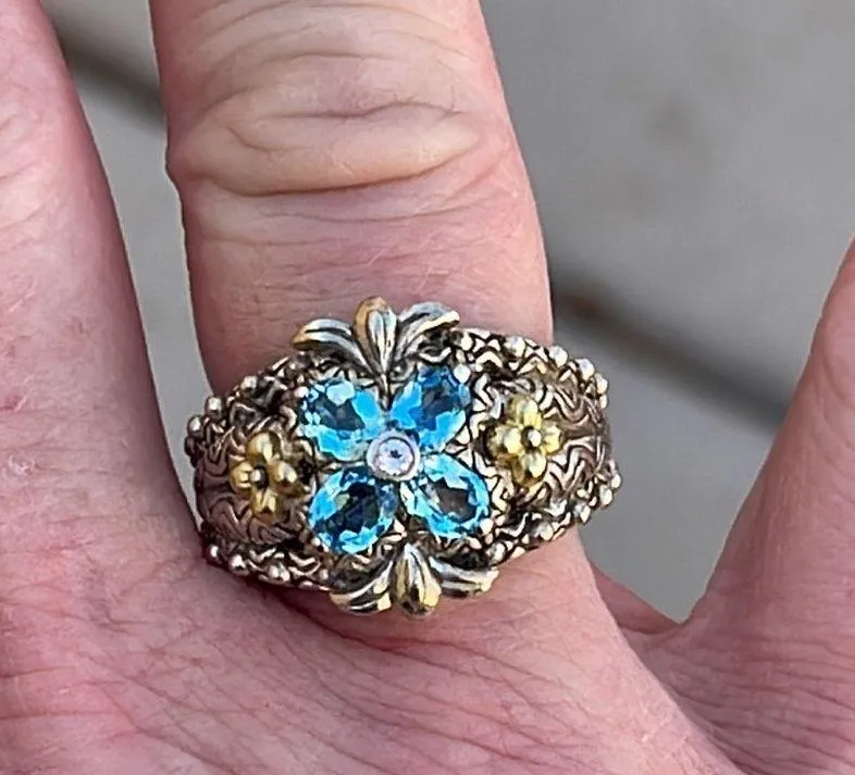 Gorgeous Barbara Bixby Blue Topaz Lotus Flower Ring. Size 8 - Image 6