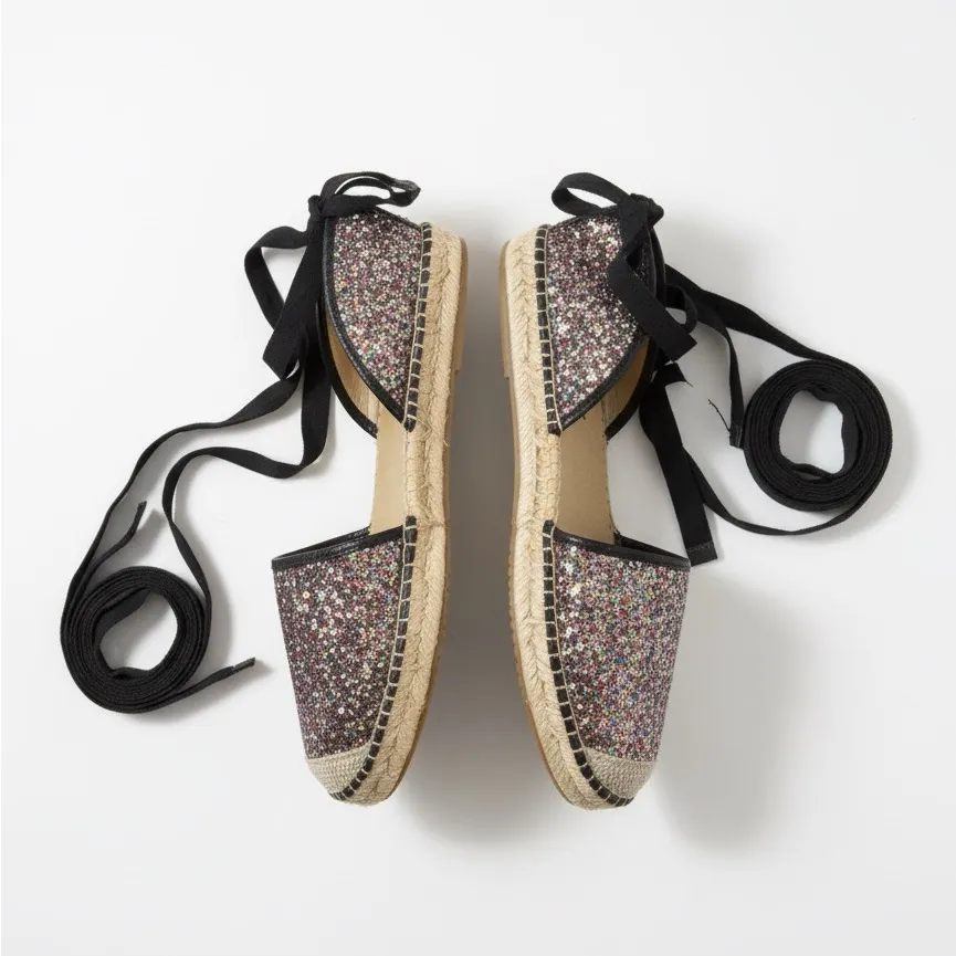 Free People Floral Espadrilles with Black Ribbon - Image 2