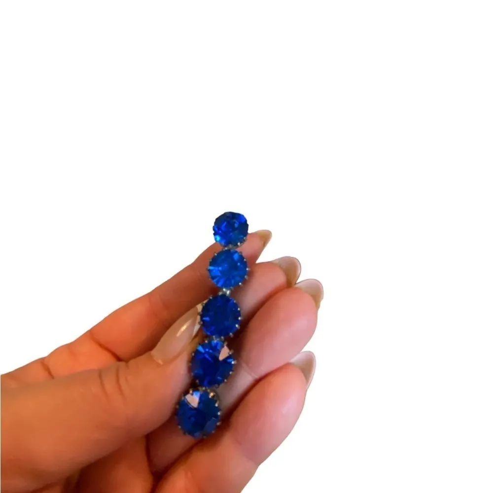 vintage ART DECO era faceted blue sapphire paste crystal stone brooch - Image 4