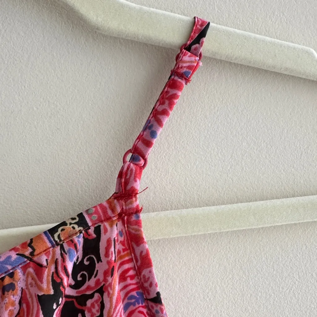 Bog Collective Bandana Tank Top, Pink Floral Bohemian Spaghetti Strap, Small - Image 14