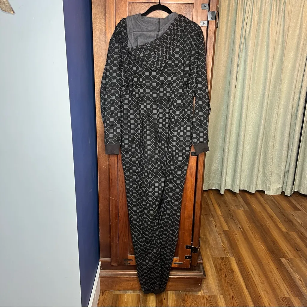 Savage X Fenty Hooded Onesie Black Caviar Monogram Zip Loungewear Jumpsuit S - Image 8