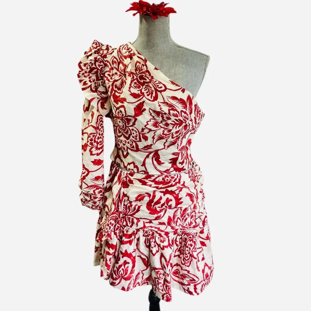 ZARA FLORAL PRINTED MINI SKIRT red/white size L. 2 piece skirt set, mini skirt - Image 2