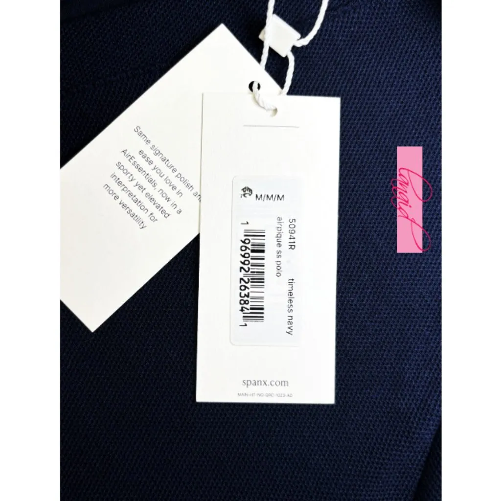 Spanx AirEssentials Pique Polo Top Timeless Navy Striped Sporty V-Neck Textured - Image 10