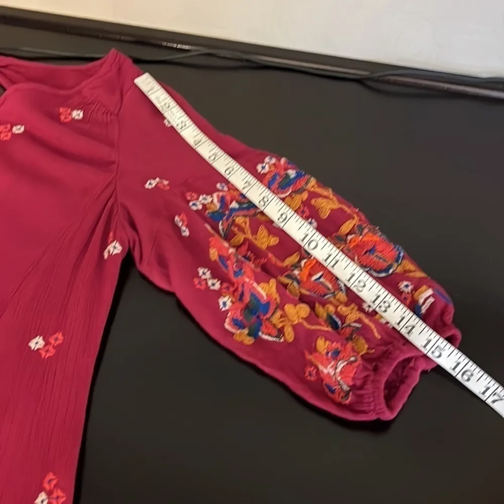 Free People Oxford embroidered mini tunic dress in burgundy, keyhole back, S - Image 13