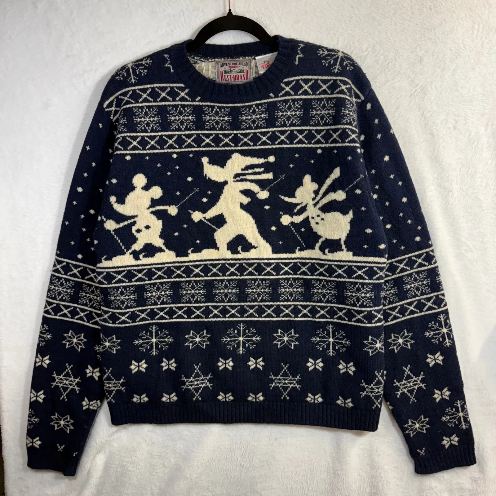 Vintage Disney S Wool Sweater Mickey Goofy Daffy Fair Isle Holiday Nordic Winter Blue - Image 2