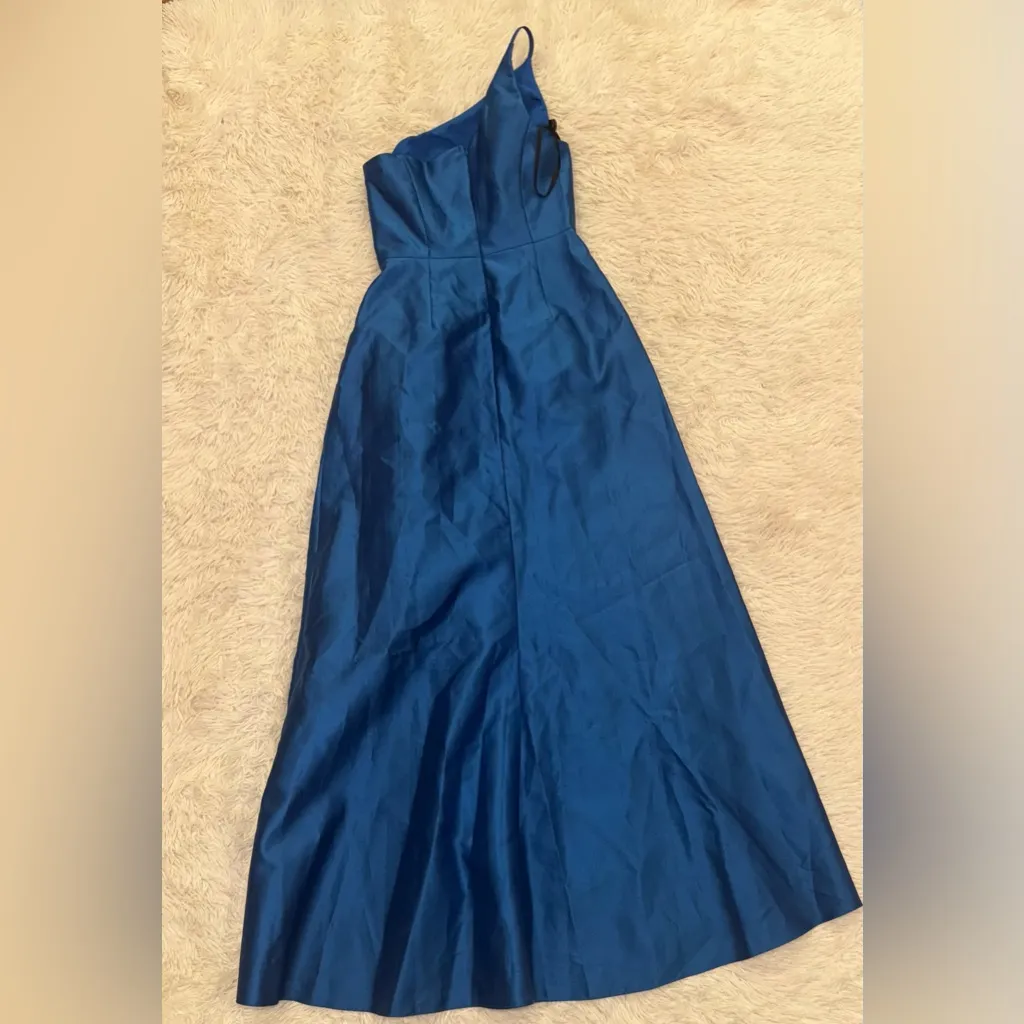NEW ALFRED SUNG Strapless Satin Classic High Low Hem Dress D831 Blue sz US 2 - Image 4
