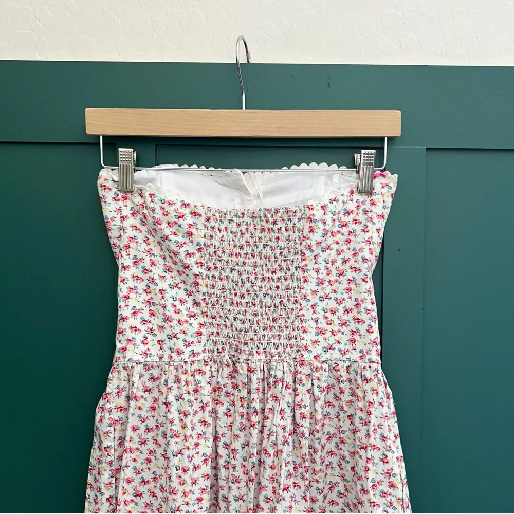 Betsey Johnson Strapless Tiered Floral Midi Dress Eyelet Trim white prairie - Image 3