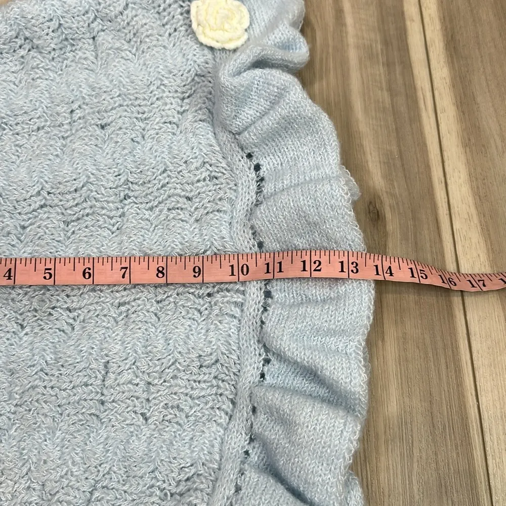 Urban outfitters kimchi blue knit crochet baby blue blossom rosette mini skirt - Image 7