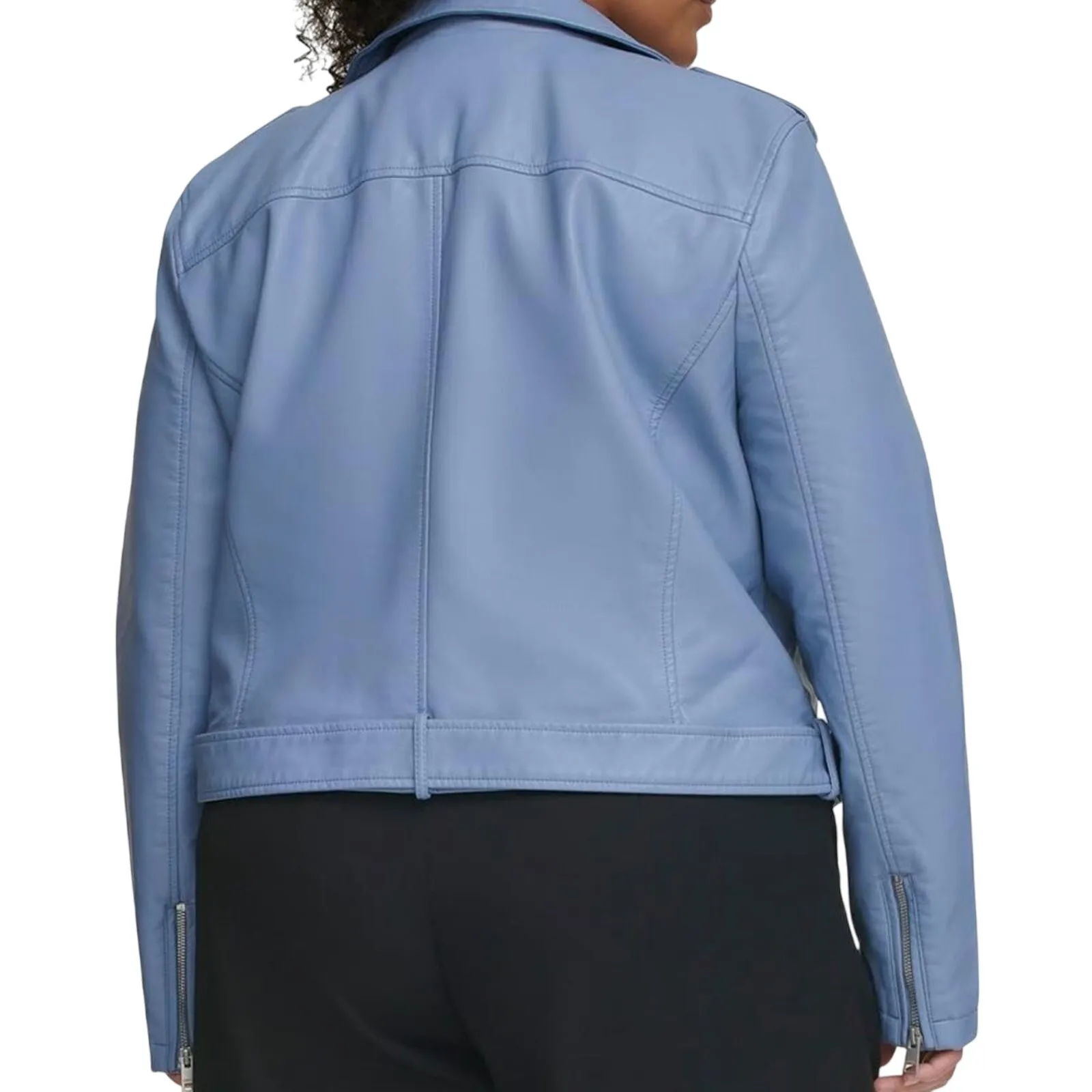 Levi’s Womens Faux Leather Belted Moto Jacket in Dusty Blue Size 2X New w/o Tag - Image 9