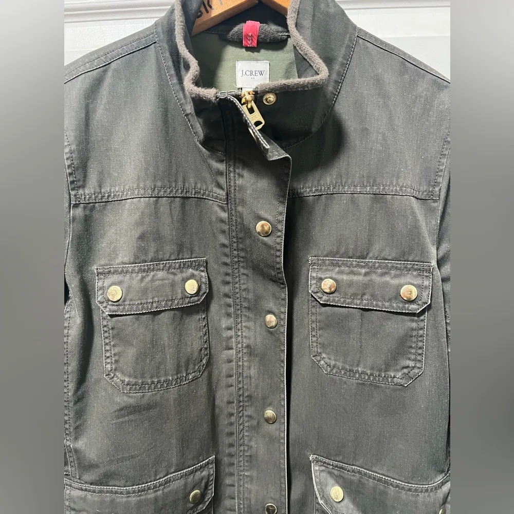 J Crew Womens Jacket Size Large Green Relaxed Boyfriend Field Army Snap Utility - Image 3