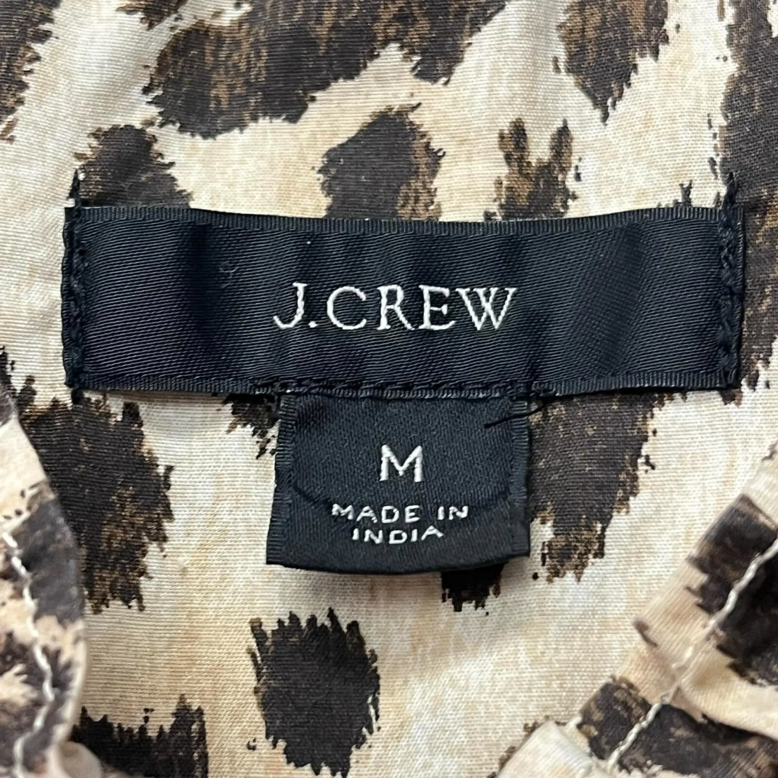 JCrew Women's Leopard Print Long Sleeve Round Ruffle Neck Top Blouse Cotton Sz M - Image 10