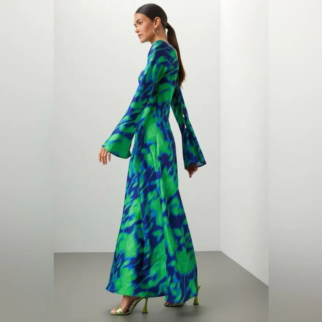Free People‎ The Wolf Gang Calypso Maxi Dress Green Blue Long Sleeve XS - Image 2