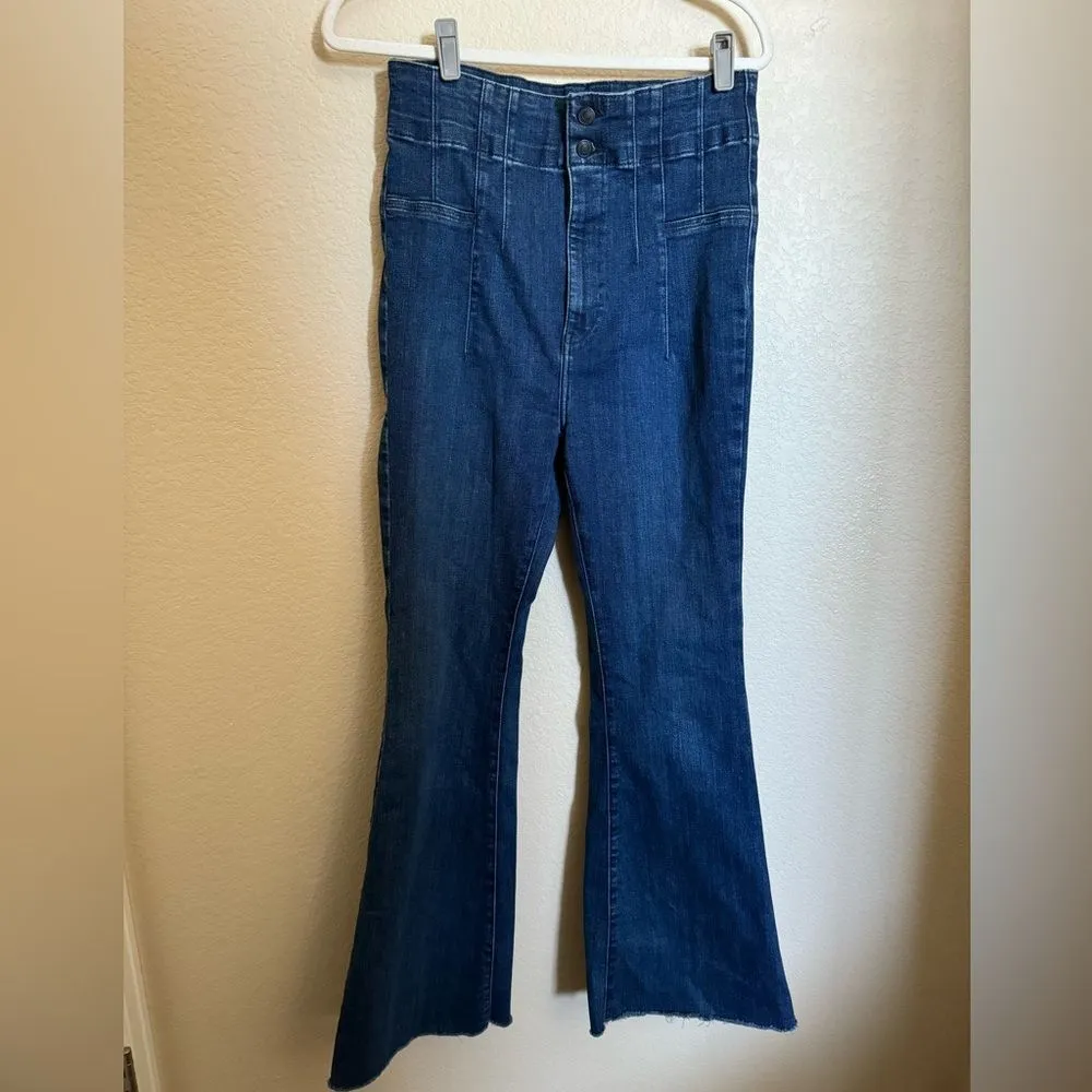 We The Free Jayde Jeans Dark Wash Stretch Denim‎ Hi Rise Pintucks Flare - Image 6