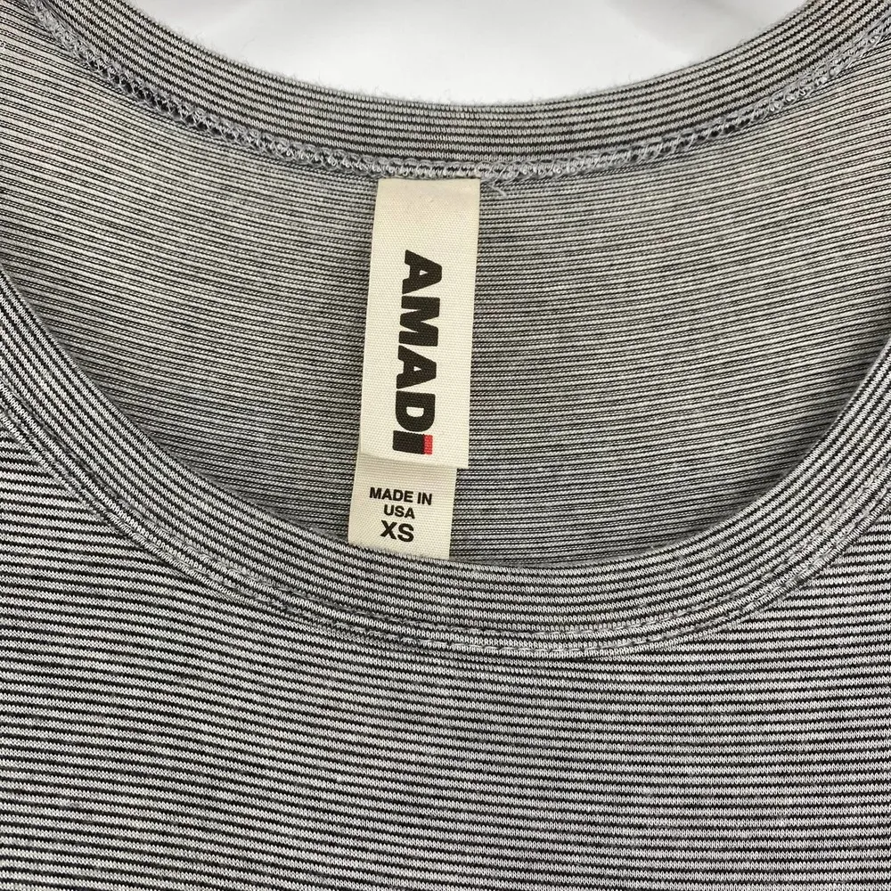Amadi Anthropologie Midi Dress Bodycon Gray Jersey Knit Striped Women's XS - Image 4