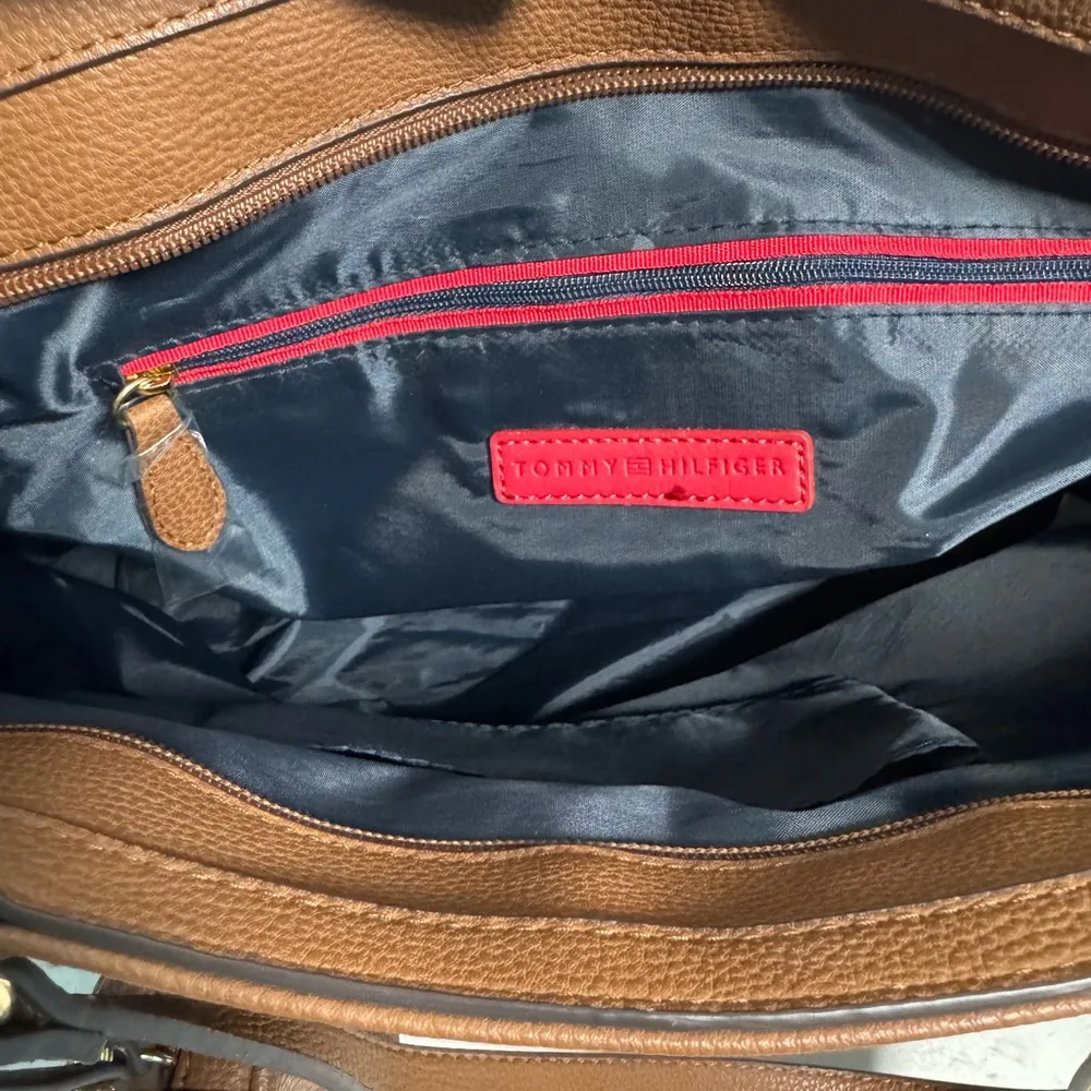 Women's Tommy Hilfiger Brown Tote Bag Large Red White Blue Logo Shopper Purse - Image 9