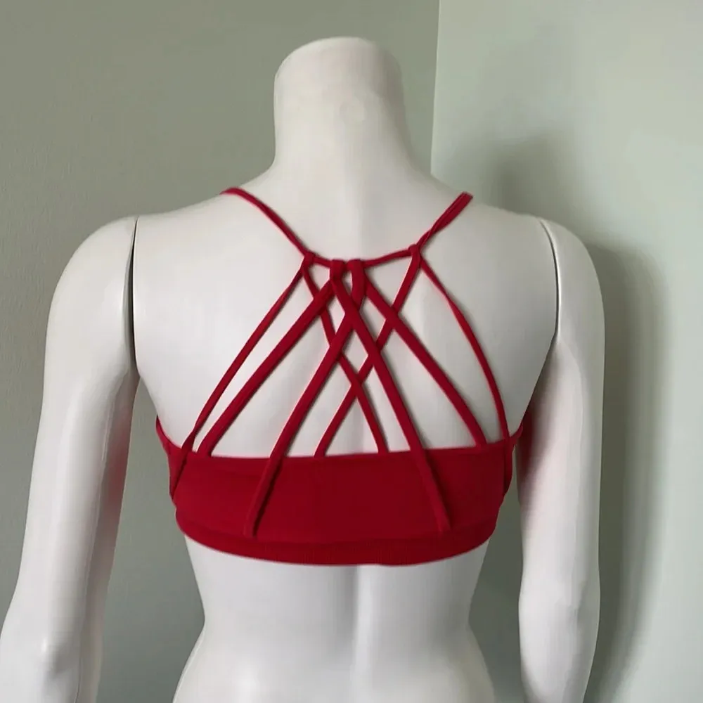 Fabletics Dash Hot Coral Seamless Cherry Red Strappy Sports Bra - Image 4