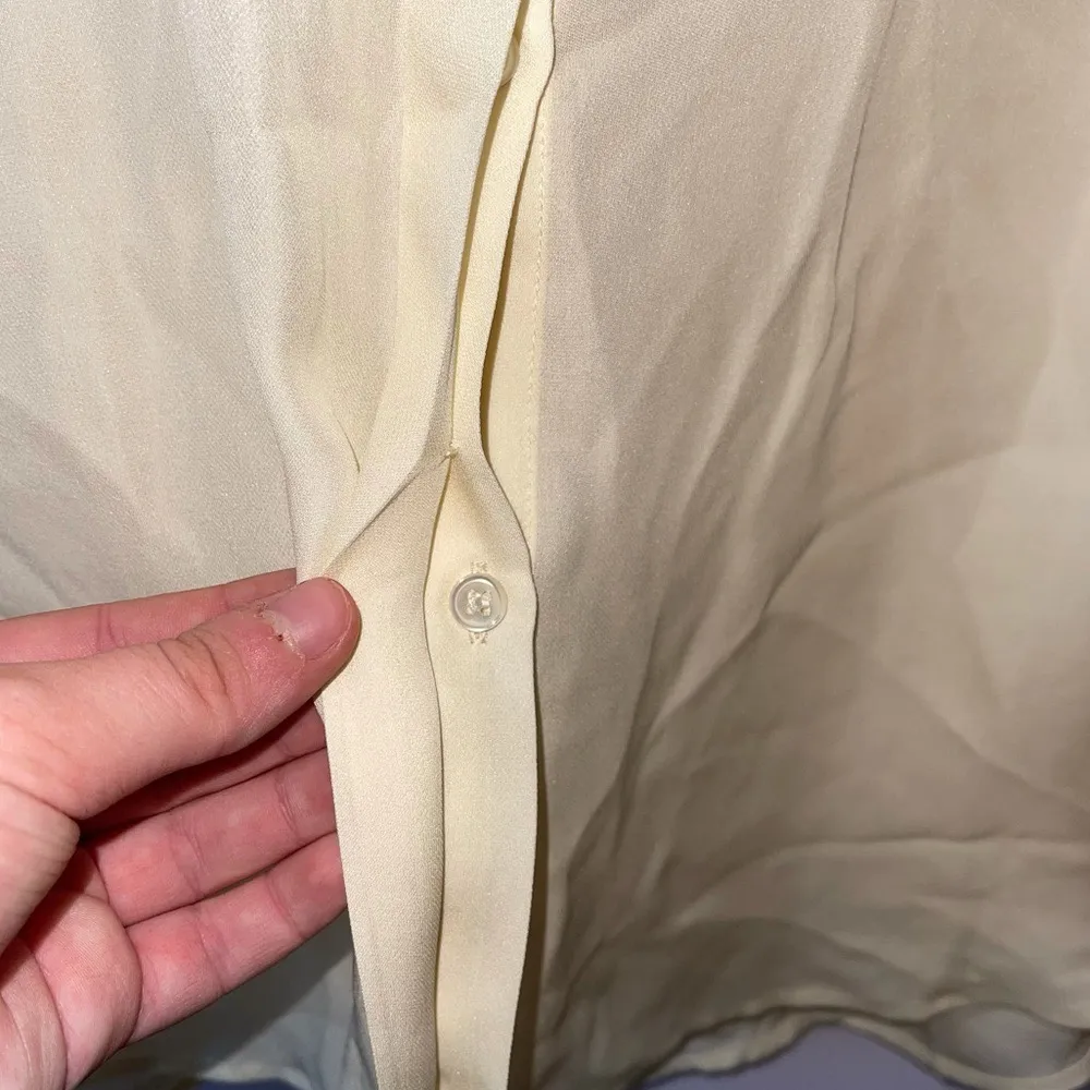 Cream Silk Button Front Sheer Sleeveless Blouse - Image 6