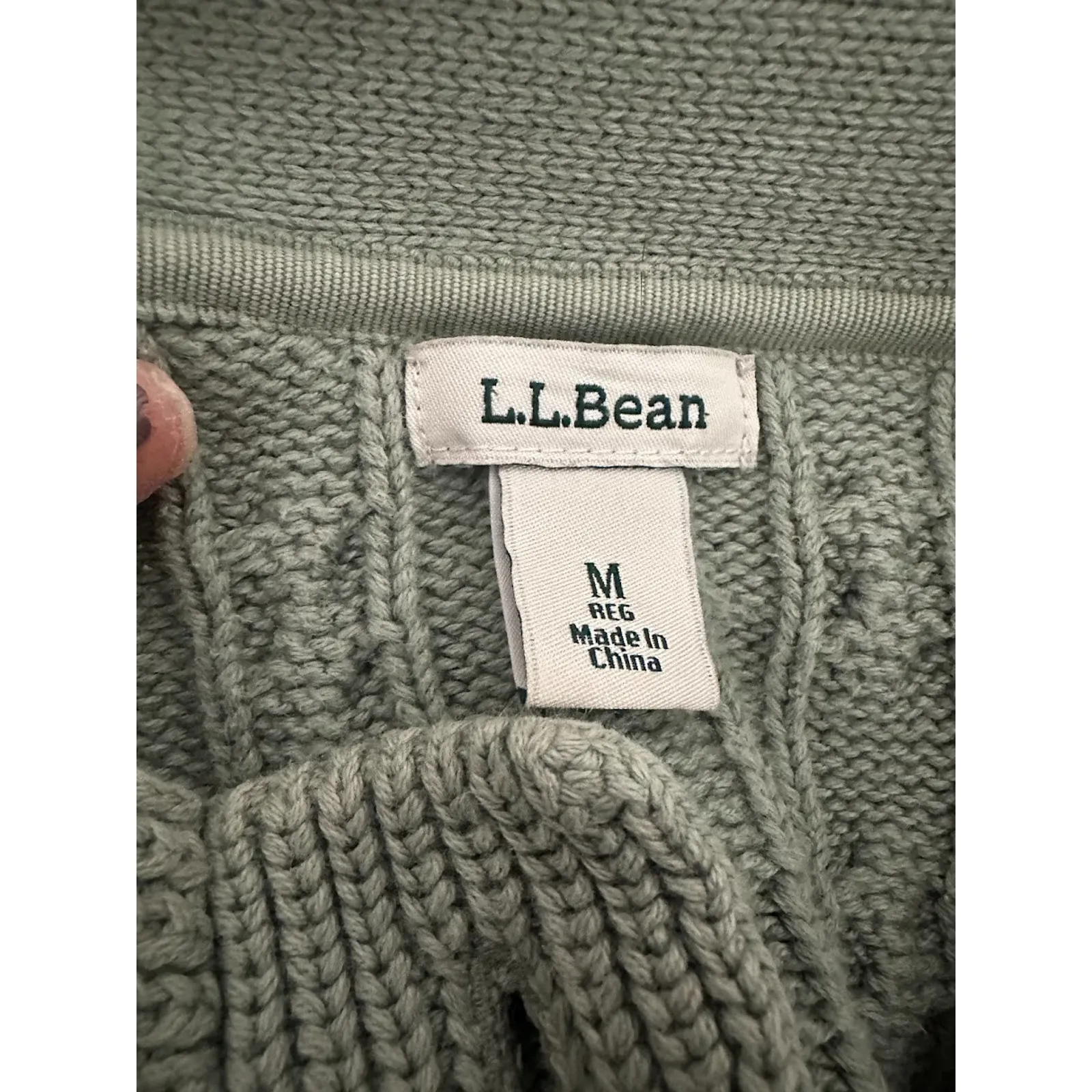 L.L. BEAN Cable Knit Button Cardigan Size Medium Green Fisherman Chunky Preppy - Image 4